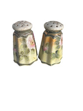 Vintage Nippon Hand Painted Porcelain Salt And Pepper Shakers Gold Landscape picture