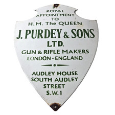 Vintage James Purdey Sign - Hunting Gun Firearm Makers Shot Porcelain Sign picture
