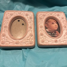 Vintage Pink Ceramic Rose Picture Frame Set Of 2pair 3.5x3” Cottagecore Taiwan  picture