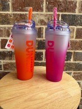 NWT Dunkin Donuts Tumblers Cups Pink and Orange Set picture