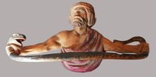Antique Venetian Moorish Man Cobra Snake Figural Wood Towel Rack carved painted picture