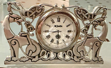 Vintage Celtic Hounds Pewter and Mother of Pearl Desk Clock by St Justin Pewter picture