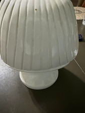 White Gold Egyptian Pharaoh Bust Ceramic Table Lamp Ribbed Shade Switch picture