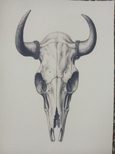 Artwork American West Linen Print Cow Skull with horns 8