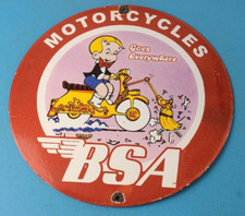 Vintage BSA Motorcycle Sign - Motor Bike Cartoon Gas Pump Service Porcelain Sign picture