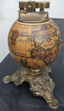 Vintage Old World Globe Table Lighter  World Map Ornate Metal Trim-Foot Base picture