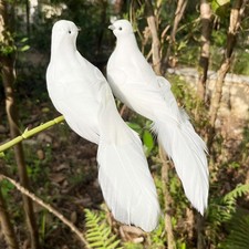 LWINGFLYER 2PCS White Peace Doves Feathered Love Birds 8-Inch Small, 2pcs picture