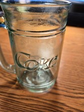 Vintage Coca-Cola Green Glass Mug Stein Heavy Embossed Coke Logo 16oz picture