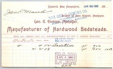 Geo. T. Comins Co. Concord, NH Hardwood Bedsteads 1889 Billhead J.P. Marsh* picture