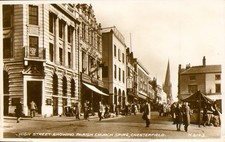 Chesterfield, Derbyshire U.K. Postcard Antique 1951 High St. Church Spire RPPC N picture