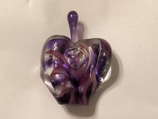 Unique Signed Zellique Art Glass Heart Perfume Bottle Pink Purple Swirl 4.5” picture