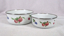 Nesting Mixing Bowls Fruits Design Enamelware Vintage Set of 2 Metal Peaches picture