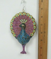 VTG 1970s 80s GLASS PEACOCK CHRISTMAS TREE ORNAMENT 5 1/4