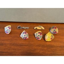 Vintage Porsche Enamel Lapel Pin Lot 7pc Carrera 356 Crest Shield Stuttgart Car picture