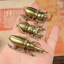 3Pcs Solid Brass Insect Figurine Beetle Statue Home Animal Decor Ornament USA picture
