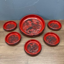 D4 Rare Showa Retro Tsuishu Lacquer Candy Dish Set 6 Piece Vintage Decor picture
