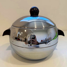 Metal Penguin Ice Bucket w/ Lid/Cover, Side Handles, Silver/Black Round picture