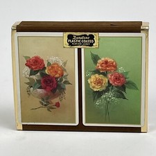 Vintage Duratone Plastic Coated Double Deck Playing Cards - Roses - Sealed picture