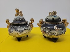 Vintage Pair Footed Japanese Dragonware Bone China Incense Burners Decor RARE picture
