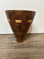 Post Modern Segmented Walnut Maple Lathed Studio Art Wood Vase Vessel picture