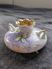 Signed J. Frederick Hand-Painted Porcelain Bowl - Lilac & Scalloped Gold Edge picture