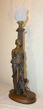 Huge Antique Marion bronze clad co. opal glass figural lady woman table lamp picture