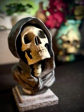 {Unpainted} Hooded Skull Statue and Bookends picture