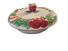 Baum Bros Style Eyes Pie Keeps Apple Pie Dish & Lid – Vintage Multicolor Ceramic picture