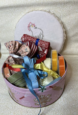 Tin of Vintage Ribbons - Velvet, rayon, satin, cotton trims - crafts, doll dress picture
