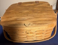 Vintage 1992 Longaberger Picnic Basket Set w/ Attached Lid, Stand/Riser picture