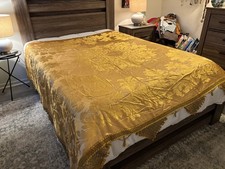 Vintage 1940-1950’s Italian Damask Silk 7”FRINGE Bedspread Coverlet GOLD picture