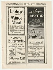 1899 BABY PIM-OLAS OLIVES Magazine AD ~COSMO BUTTERMILK SOAP~ Edison Phonograph picture