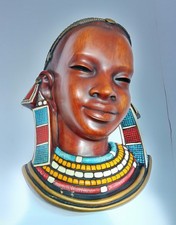 Vintage Achatit African Woman Bust Ceramic Wall Mount Sculpture Tribal Decor picture