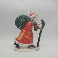 Vintage Cast Iron Santa Walking Stick Toy Bag Door Stop Doorstop Old World 9.5