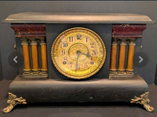 1908 William L. Gilbert Edwardian Era Mantel Clock w/Pilar&Lions As Is/Untested picture