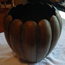 Scalloped Brown Metal Round Planter Pot Decorative Bowl for Plants picture