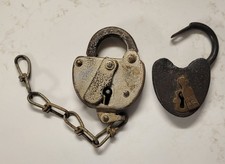 2 Antique Padlocks, (1) D.M. & Co-Unlocked, (2) B. & M. R.R. /w Chain-Locked picture