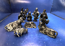 Vtg Michael Ricker RB Pewter 10 Piece Nativity Set Jesus Wise Men Animals Angel picture