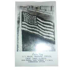 Vintage 1943 Living Flag US Naval Training Station Great Lakes IL Postcard WWII picture