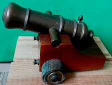 Vintage Brass Cannon Collectible Decorative  Metalware & With Wood Stand picture