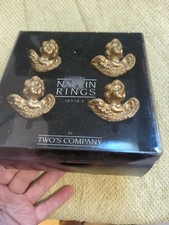 Vintage Two's Company Set Of 4 Gold Tone Christmas Angels Napkin Rings Holders picture