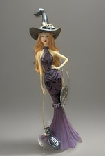 Bella Lux Halloween Witch Figurine Resin 15 in Purple Dress Black Hat Skull picture