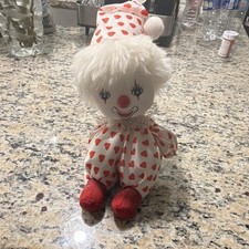 Vintage 1986 Poter Musical Wind-Up Clown Doll White Red Hearts Lovecore Works 8