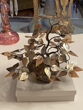 Vintage Mother Of Pearl Capiz Shell Brown Raw Quartz Base Bonzsai Tree picture