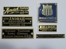 Antique telephone nameplate  Kellogg,Chicago T, Julius Andrae,Monarch + Others  picture