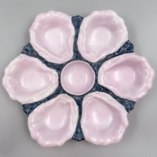 Antique Majolica Pink Oyster Plate 9