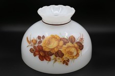 Rare Vtg Milk Glass Hurricane Lamp Shade Ruffled Rust Floral Parlor Globe 10