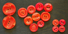 Vintage Tangerine Orange Red Early Plastic Buttons Curated Mixed Lot of 14 picture