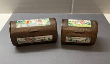 Antique Chinese Porcelain and Bronze Hand-Painted Trinket Boxes - Set of 2 picture