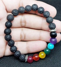 Lava Stone 7 Chakra Bracelet 7mm Beaded Stretch Healing Yoga Meditation Jewelry picture